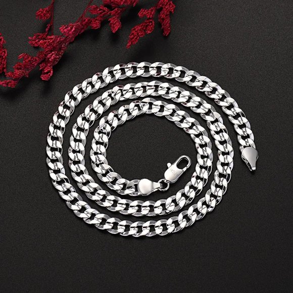 Fashion Jewelry Jewelry - Beautiful  24 Inch x 7mm Wide Flat Cuban Necklace Stamped as.925 Sterling Silver